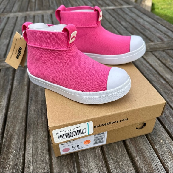 NEW Native Jefferson Girl's Pink Hydroknit Rain Boots Waterproof size C12 - Picture 2 of 5